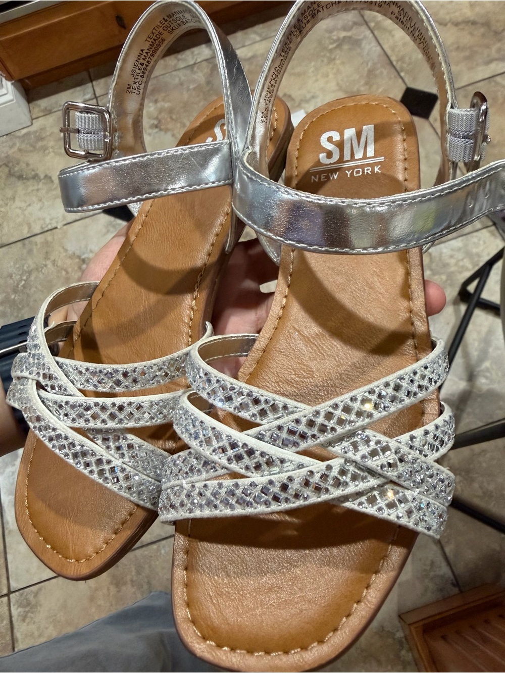 SM New York Silver Glitter Strappy Sandals